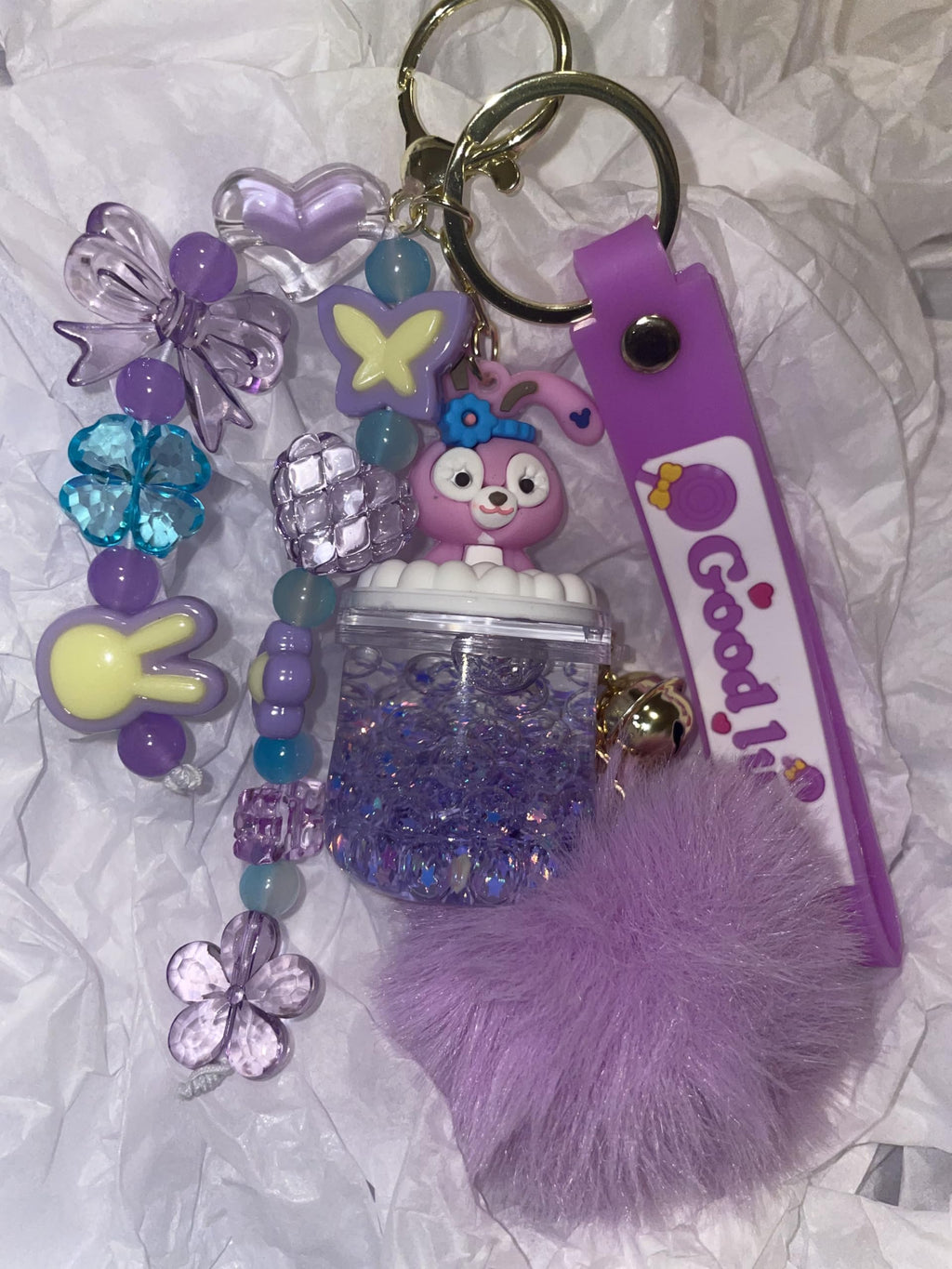 Hello Kitty Pink Fluffy Keychain with Bell Charm.