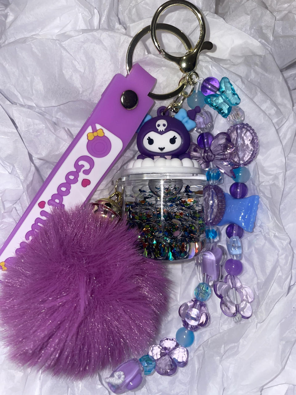 Hello Kitty Pink Fluffy Keychain with Bell Charm.