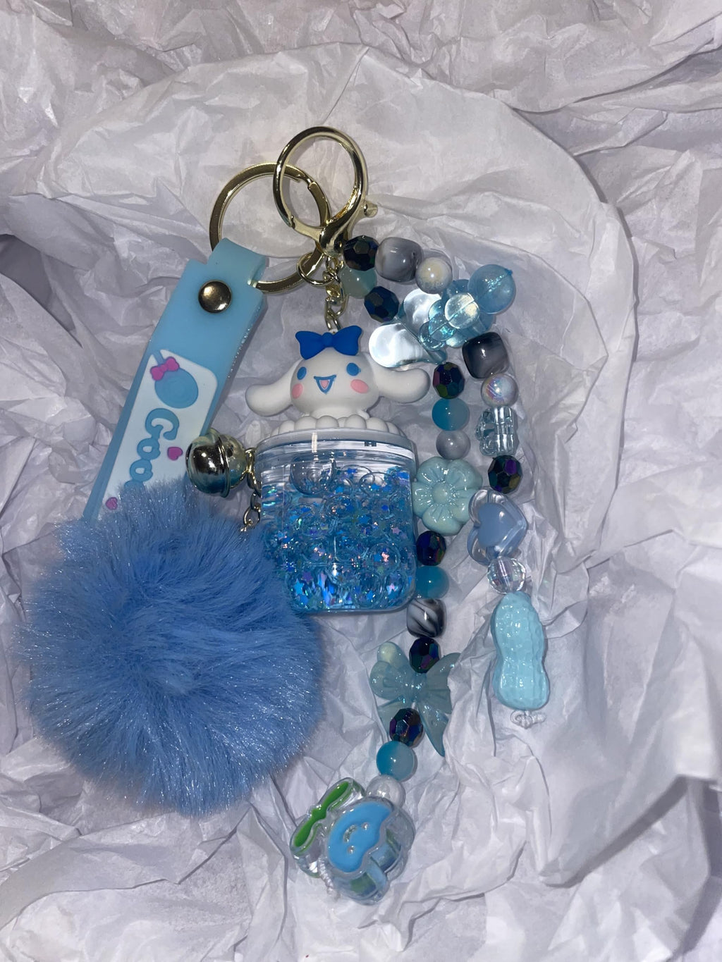 Hello Kitty Pink Fluffy Keychain with Bell Charm.